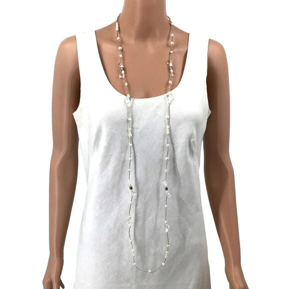 Mary Kay Rope Necklace Toggle Closure White Silver Tone Gray Beads - Picture 2 of 4